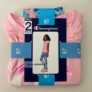 Champion Pink/Blue Tee and Legging Set Girl’s 6/7